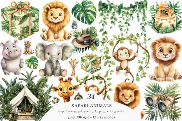 Download Watercolor Safari Animals Png - Safari animals png Collection