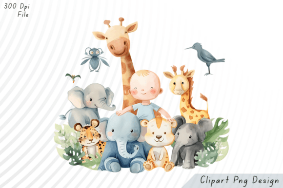 Download Cute Baby with Safari Animals PNG Clipar - Safari animals png Collection